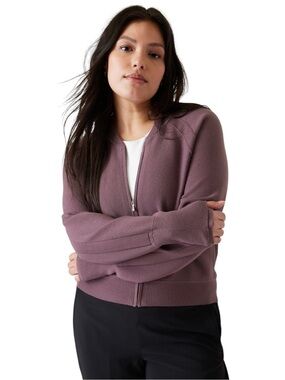 Athleta Advantage Full Zip Active Knit Sweater in Damask Mauve